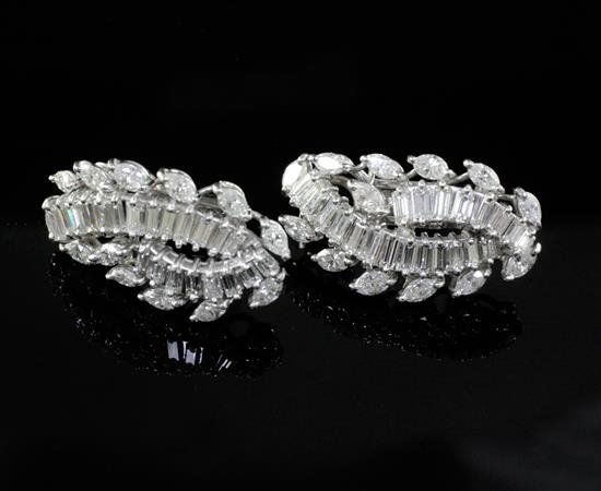A pair of white gold and diamond cluster ear clips, 26mm.